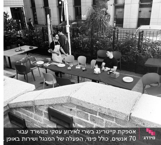 שולחן ערוך בחוץ עם אנשים יושבים